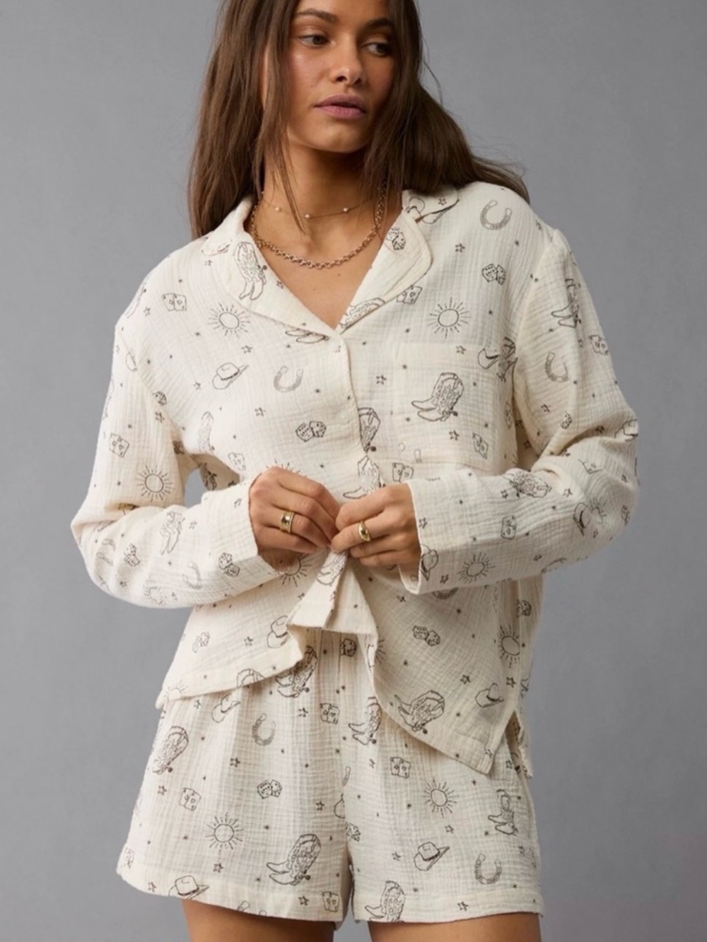 American Eagle AE Cotton Gauze Pajama PJs Set XL Bundle of Two Cherries Western - Picture 4 of 15